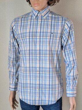 Vineyard Vines Slim-Fit Whale Shirt Men's Small Button-Down Blue Orange Plaid